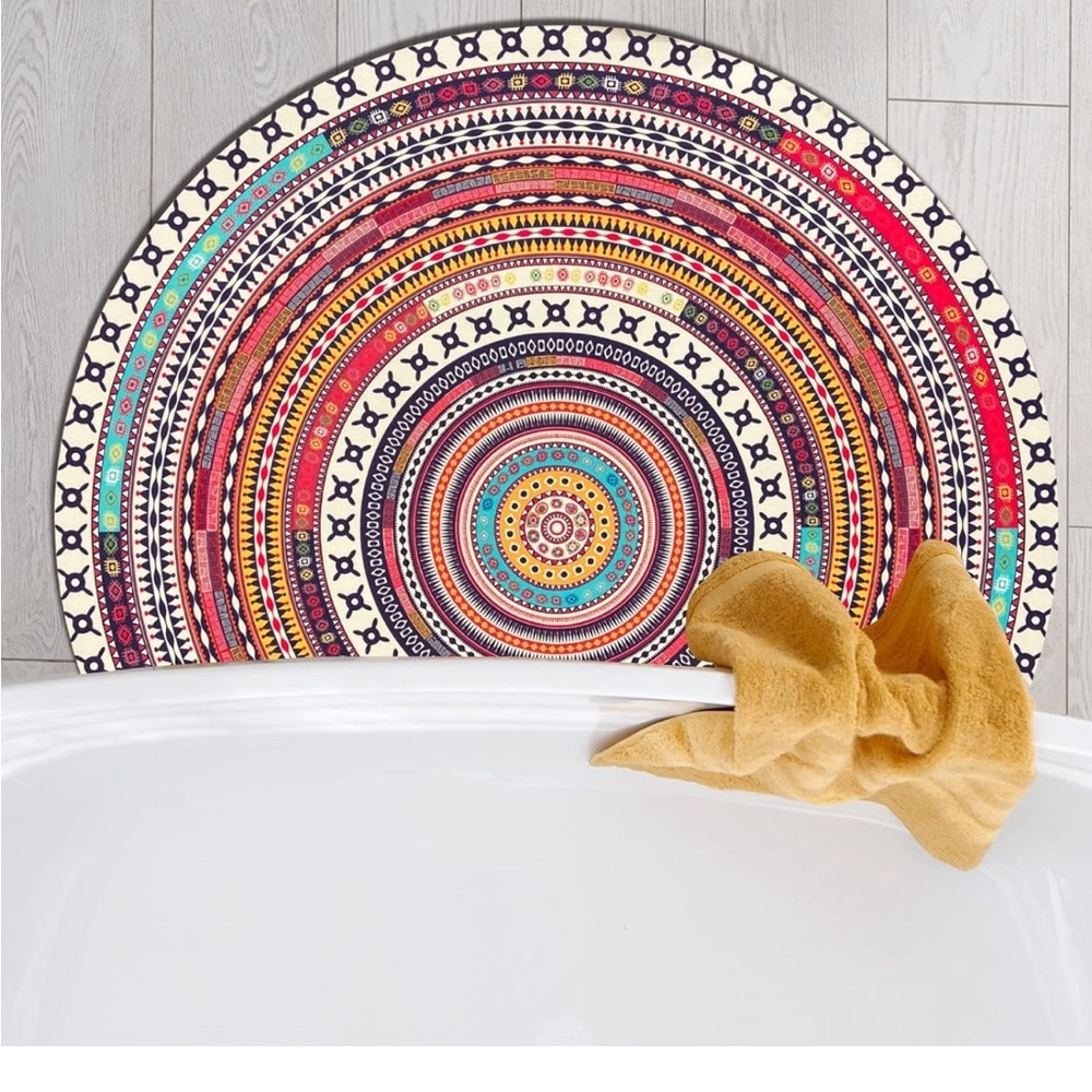 Boho Half Round Super Absorbent Thin Rubber Non-slip Bottom Shower🛁Rug